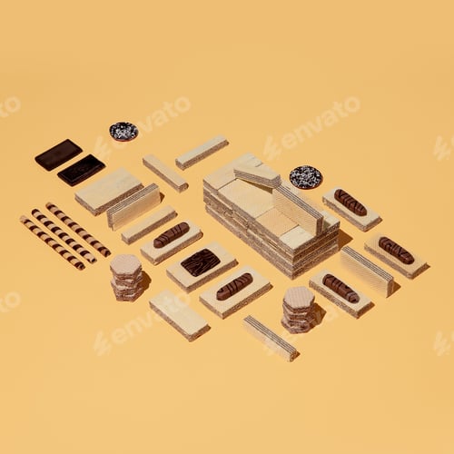 Assorted Wafer Cookies on a Golden Background