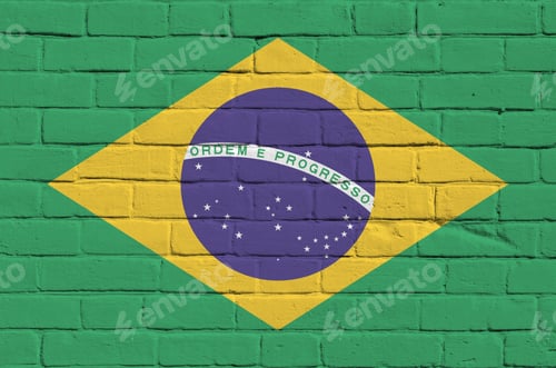 Preview: Brazil flag depicted in paint colors on old brick wall close up