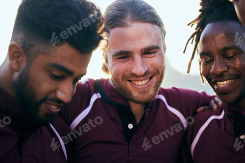 Preview: Friends, sports and teamwork with people on field for health, challenge and championship. Support,
