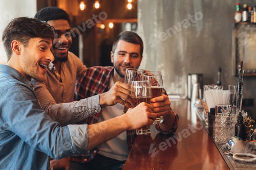 Preview: Male Friends Drinking Beer And Talking In Bar