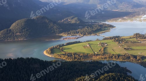 Preview: Aerial View of Fraser Valley with Canadian Nature Mountain Landscape Background