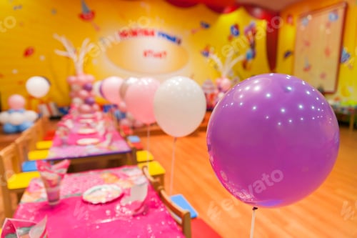 Preview: Birthday party room decorations with colorful balloons