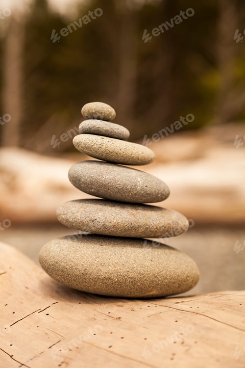 Preview: Close up of a stack of beach rocks, Rialto Beach, Olympic National Park, Mora, WA, USA.