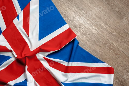 British Flag on Light Wood Background Texture