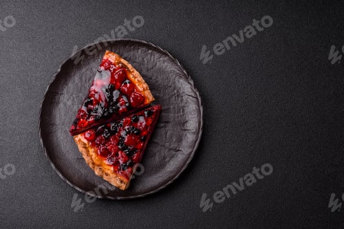 Preview: Pie, cheesecake with mascarpone, raspberries and blackberries. Cheesecake with cheese