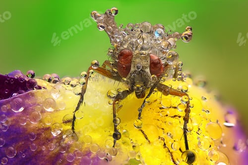 Preview: Macro shot of water droplets on a big on a vibrant flower after a drizzle
