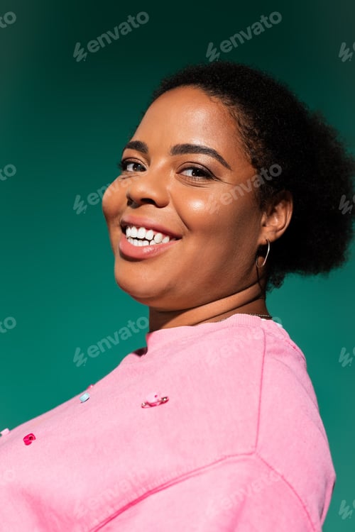 Preview: Stylish autumn fashion features a plus size african american woman in studio setting