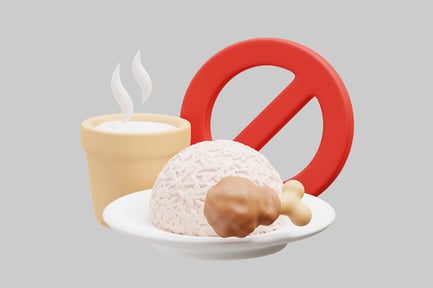 Preview: Food with a cup and red prohibition sign.