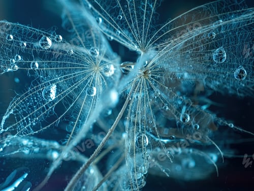 Preview: Natural background. Abstract photo of a large dandelion with drops in close-up in creative processin