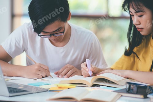 Preview: Young students campus helps friend catching up and learning.