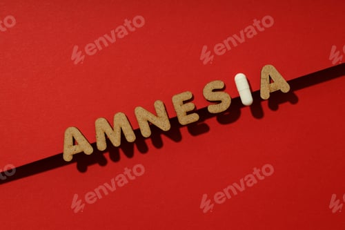 Preview: Concept of problems with memory, amnesia disease on red background