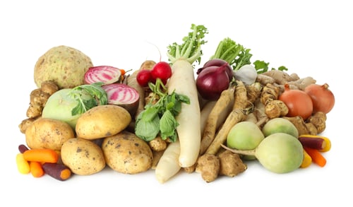 Preview: Many different root vegetables isolated on white