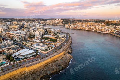 Preview: Marsaskala fisherman village in Malta, aerial drone view