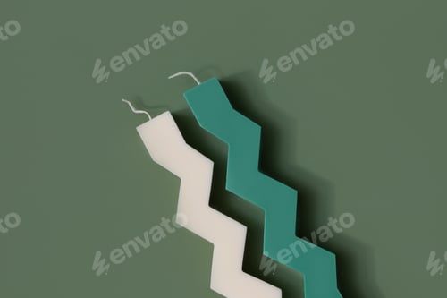 Preview: Zigzag shape soy candle on green background .Modern homemade candle, trendy hobby