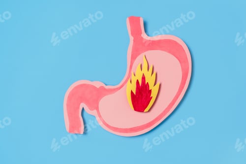 Preview: Cartoon Cute Paper cutout of stomach and heartburn