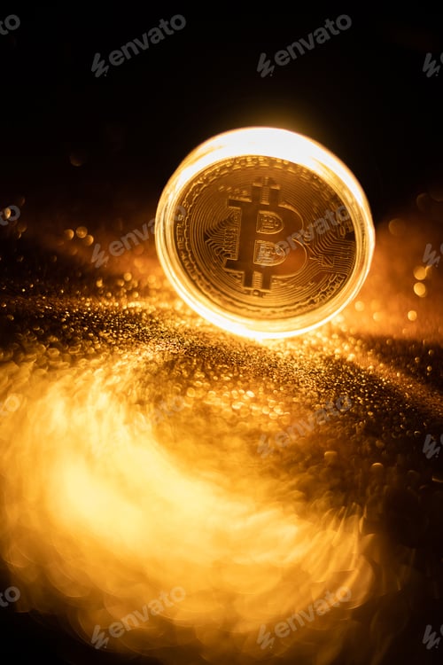 Preview: Bitcoin icon sign payment symbol golden background