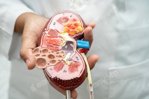 Preview: Kidney disease, Chronic kidney disease ckd, Doctor hold human model to treat and study in hospital.