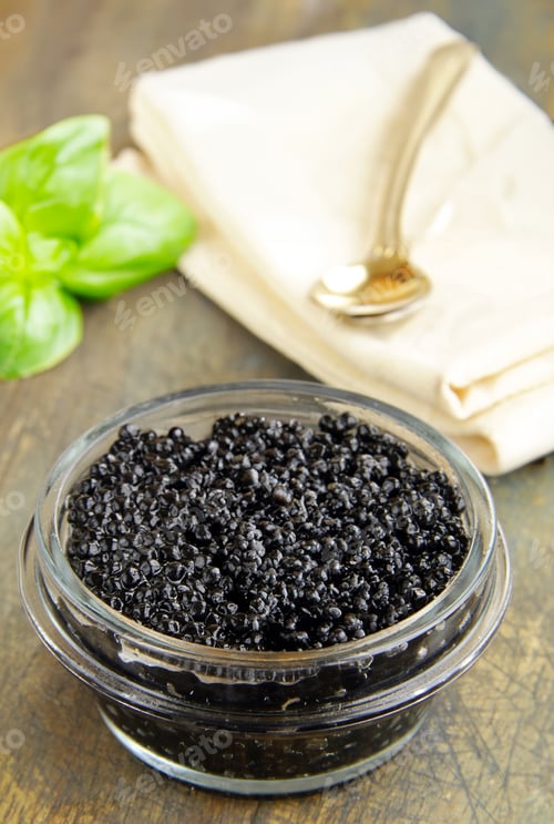 Preview: delicious appetizer black caviar in a bowl