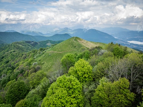 Preview: Aerial view of the scenic lush mountains near Lake Como, Lombardy, Italy