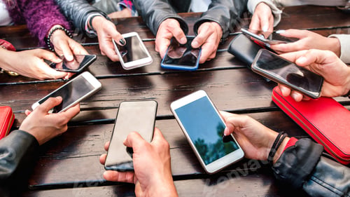 Preview: Milenial people having fun using smart phones