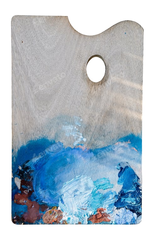 Preview: palette with oil paint on white background