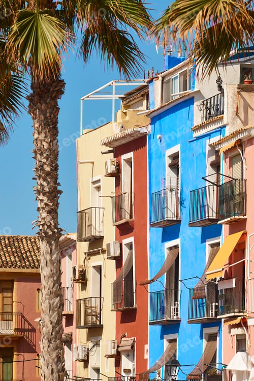 Preview: Traditional mediterranean village of Villajoyosa. Colorful facades. Alicante, Valencia