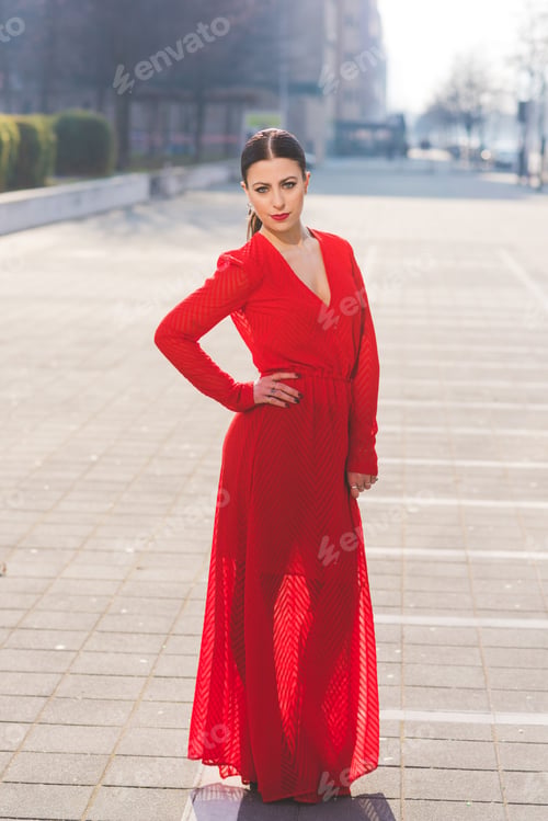 Preview: Young beautiful woman outdoor city