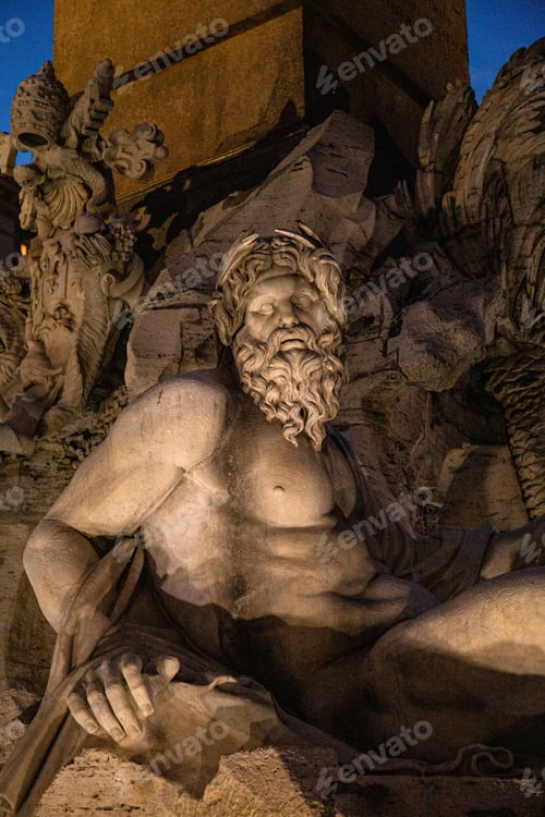 Preview: ROME, ITALY - JUNE 28, 2019: ancient roman statues in shadows