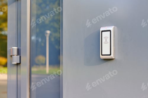 Preview: RFID reader by office door, employees only access by RFID key card, lock and key control system