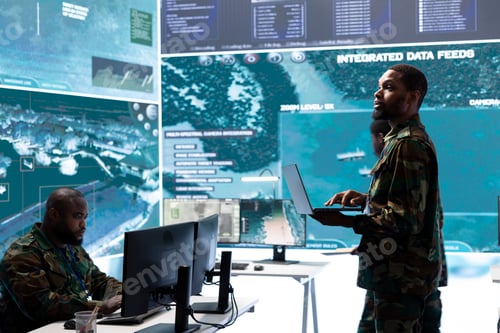 Preview: Military control room features army personnel monitoring surveillance systems