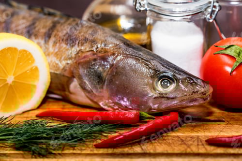 Preview: Fresh zander wilt lemon, pepper and spices close