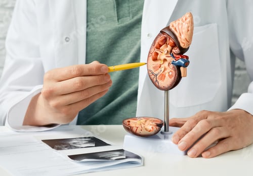Preview: Urology and treatment of kidney disease. Doctor analyzing of patient kidney health using kidney