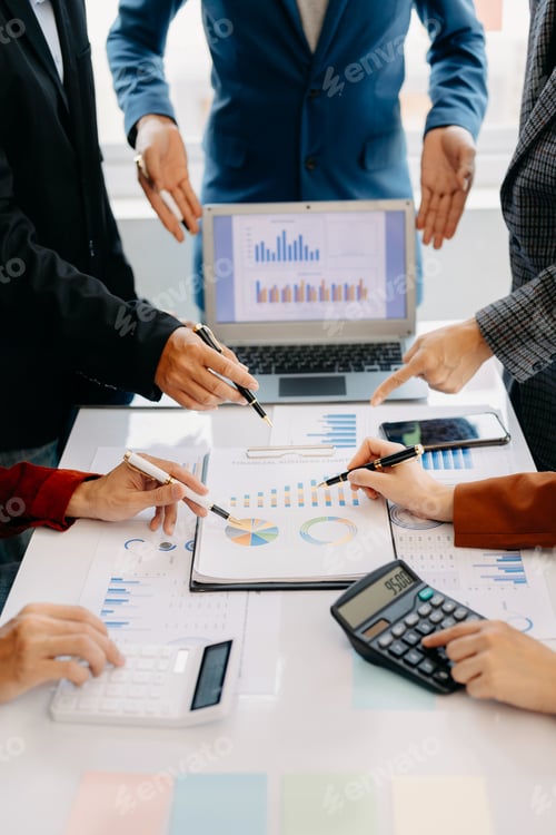 Preview: Business people making presentation with his colleagues and business smartphone, digital computer
