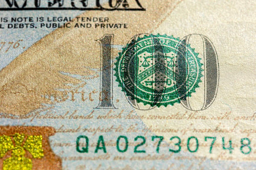 Preview: 100 dollar banknote close-up. Finance concept. Money background close up.