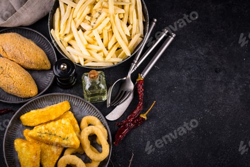 Preview: Frozen food assortment. Potato hashbrowns and french fries