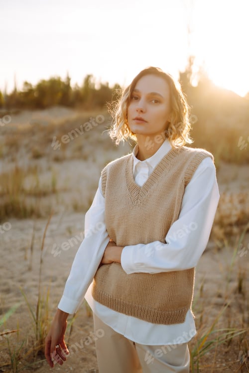 Preview: Portrait of elegant, luxury woman posing in nature. People, lifestyle, relaxation concept.
