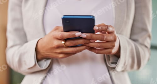 Preview: Woman, hands and phone in networking for social media, communication or texting for conversation. H