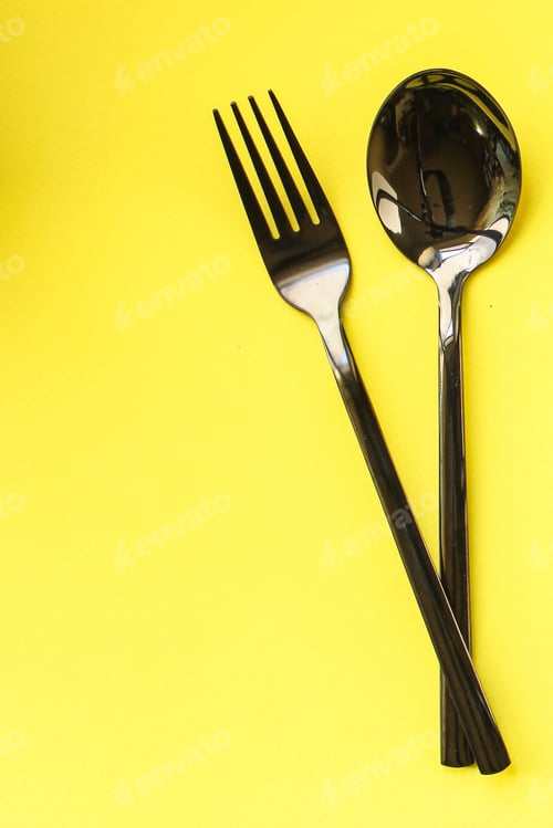 Preview: Cutlery Rustic, Used For Eating Or Serving (Fork, Knife, Spoon, Plate - Set). Food Background. Copy