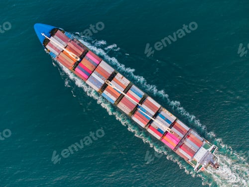 Preview: Aerial view of cargo container ship in the sea