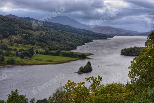 Preview: Queen’sView, looking west over Loch Tummel, on a stormy autumn day, Pitlochry, Perthshire, Scotland.