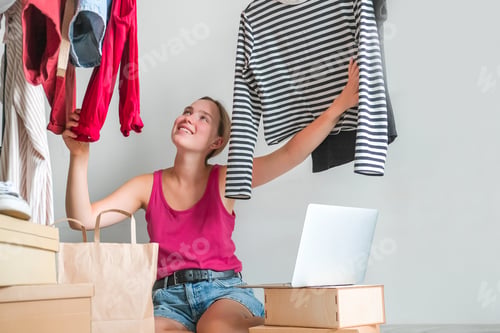 Preview: Second hand clothes, used wardrobe. Circular fashion, fast fashion, eco-friendly sustainable shoppin