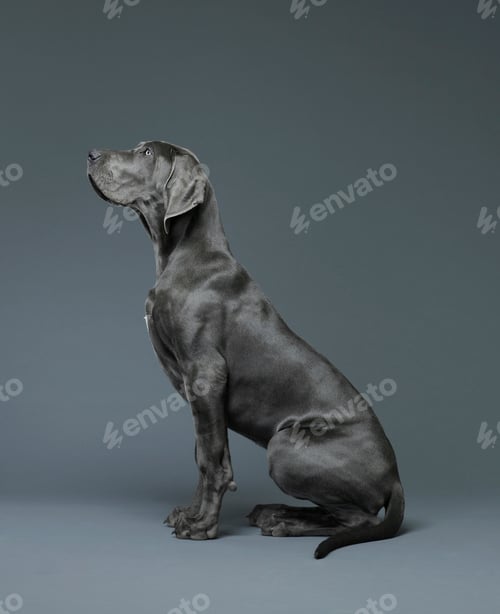 Preview: Big dog sitting in profile