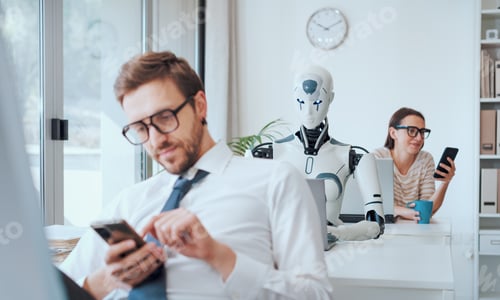 Preview: Efficient AI robot working and lazy employees