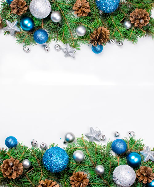Preview: christmas background with fir, blue and silver balls