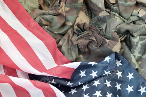 Preview: United States of America flag and folded military uniform jacket