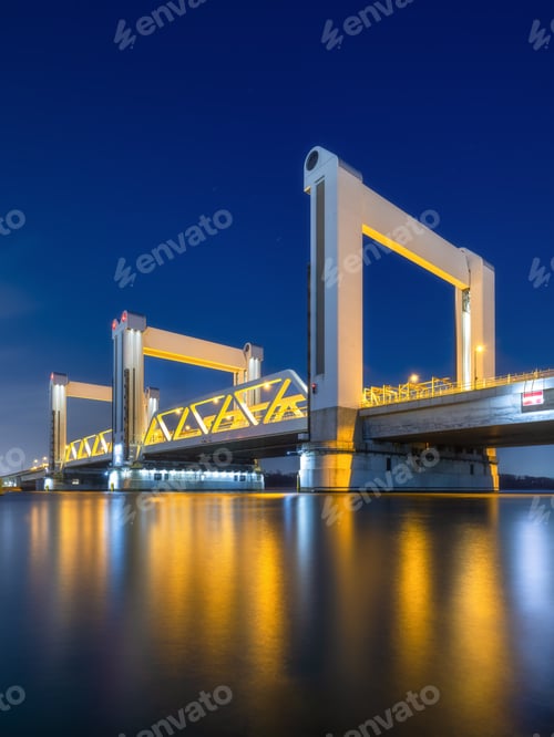 Preview: Botlek bridge, Rotterdam, Netherlands. View of the bridge at night.