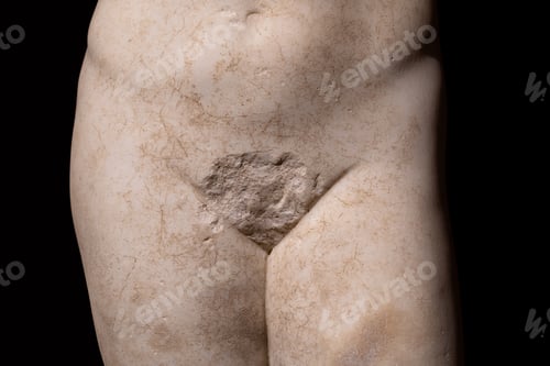 Preview: detail of antique marble human statue with genitalia missing