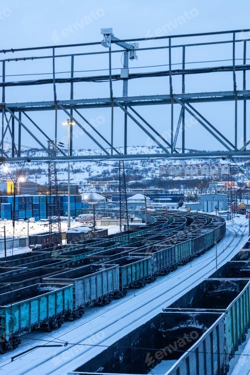 Preview: railroad in blue winter dusk , Murmansk