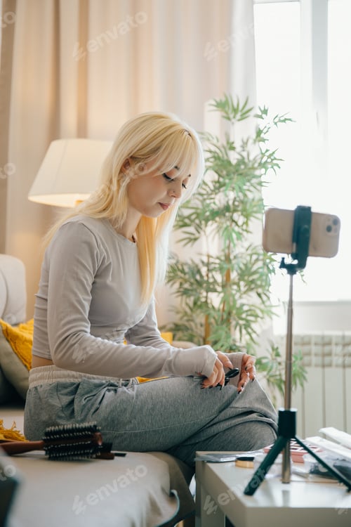 Preview: Teenager making beauty tutorial video at home
