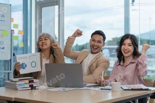Preview: Team of successful business financial is celebrating the receiving of positive answer from the
